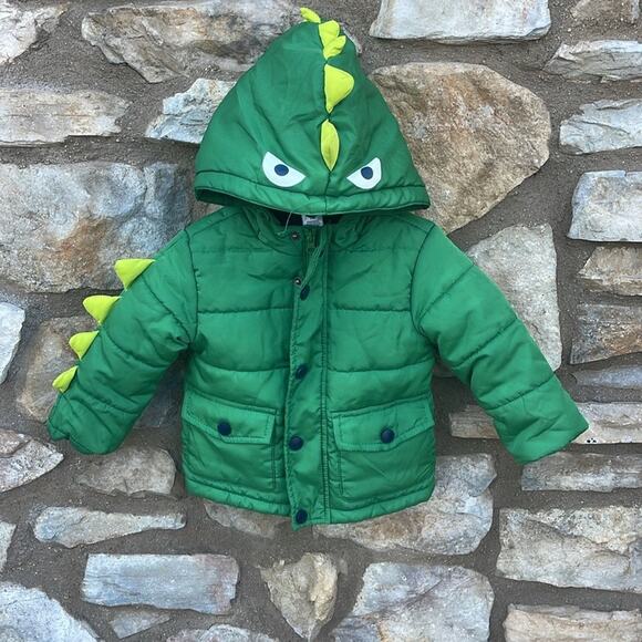 Little Me Green Dinosaur Hooded Puffer Jacket Size 12 Months - Picture 5 of 7